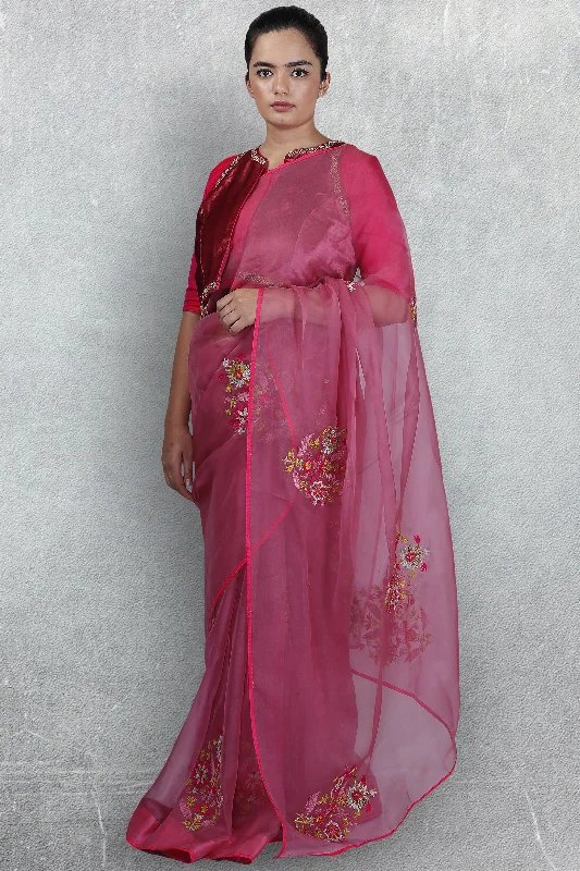 Hot Pink Organza Saree