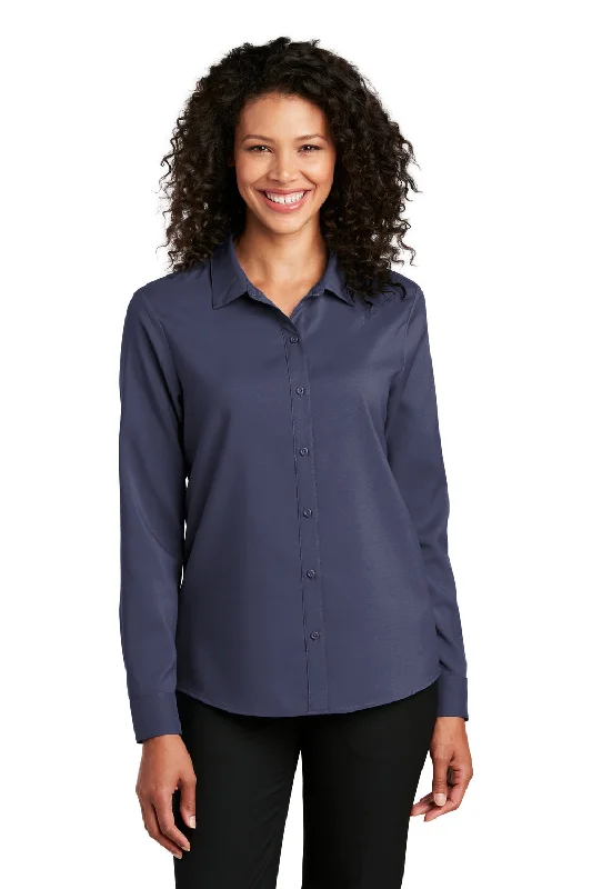 Unmissable Offer Port Authority Womens Performance Moisture Wicking Long Sleeve Button Down Shirt - True Navy Blue