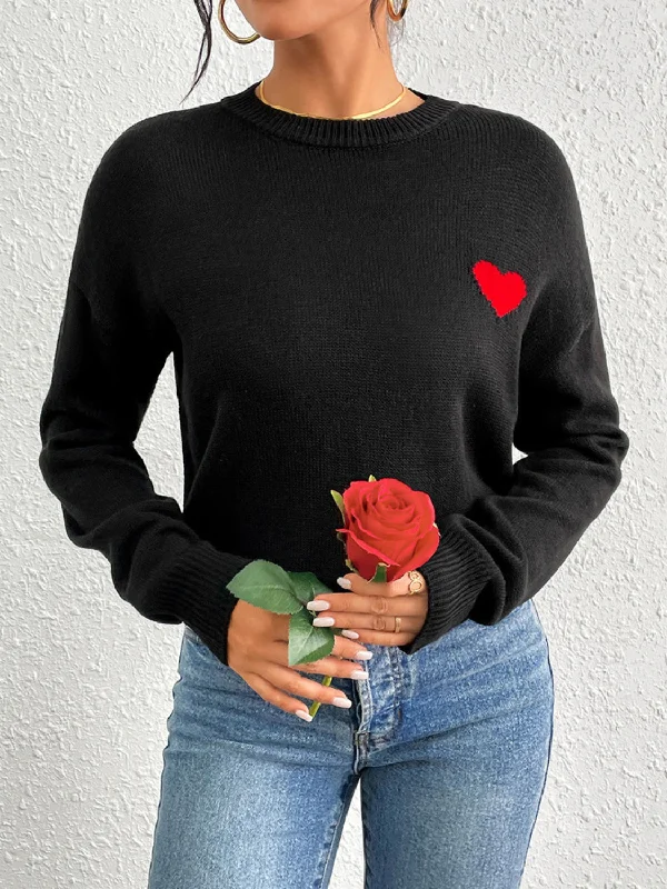 Value Deals Heart Round Neck Long Sleeve Sweater
