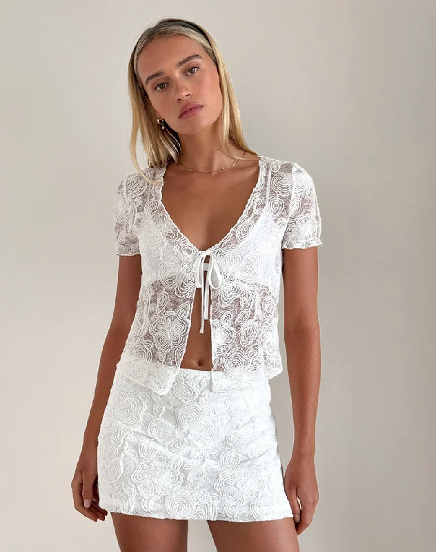 Weekend Deals You Can't Resist Hillary Tie Top in Textured Floral White