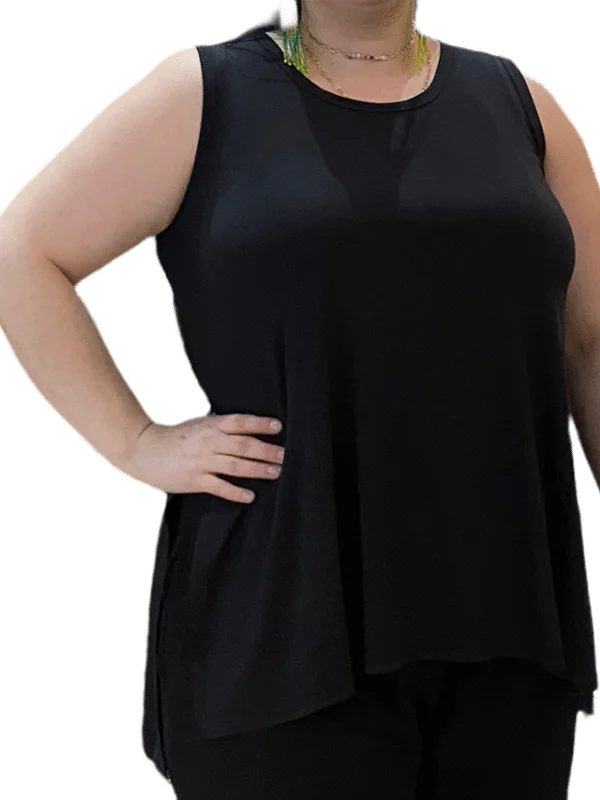 Clearance Sale Black Bamboo Long Slit Hi Lo Tank Top