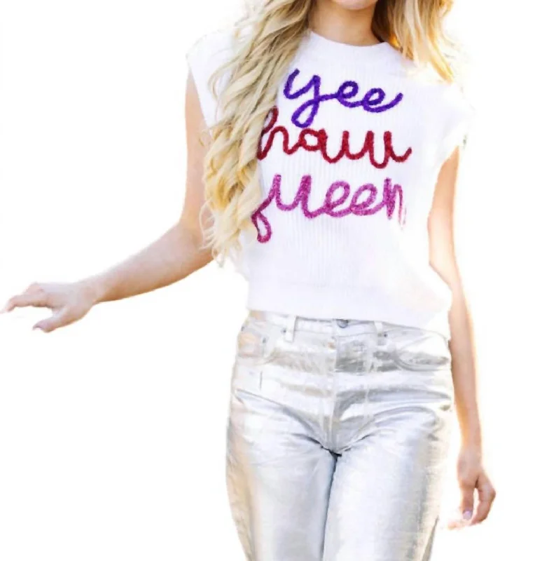 Weekend Bargains to Snag Yeehaw Queen Sweater In White Multi