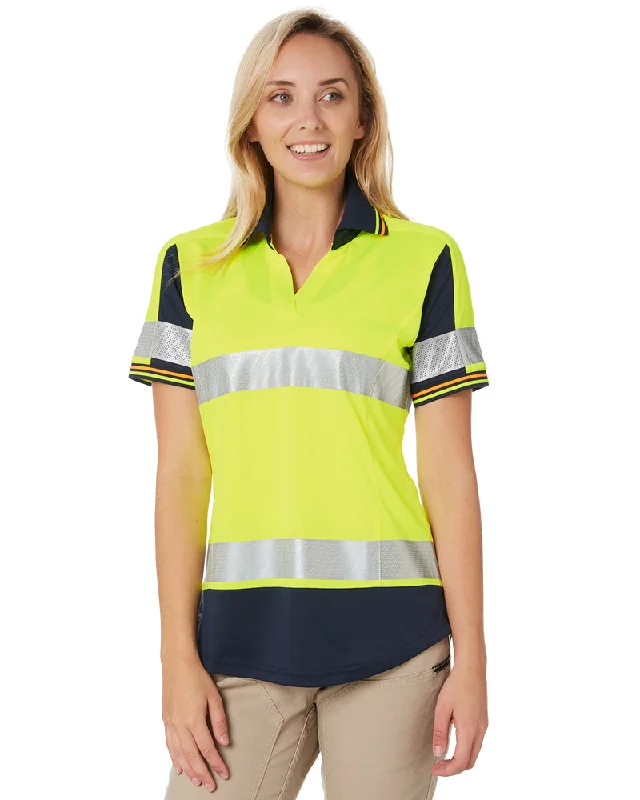 Womens SS Taped Hi Vis V-Neck Polo - Yellow/Navy