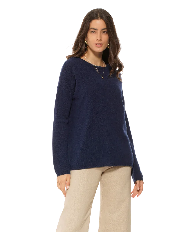 Cash Savings Women's Oversized Cashmere Boatneck Sweater Blue by Monticelli Cashmere
