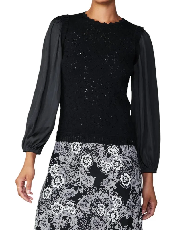 Weekend Discounts to Love Combo Scalloped Sweater In Black