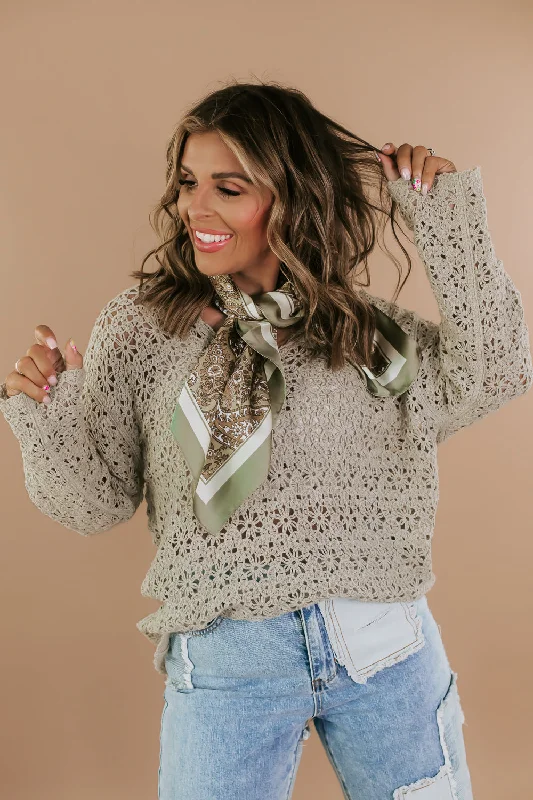 POL:Crochet Floral Top, Olive