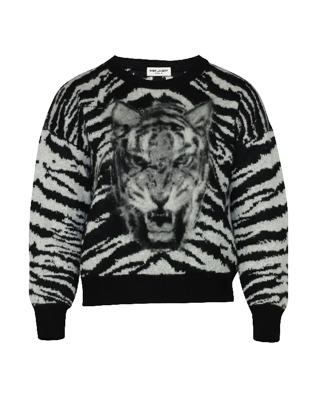 Weekend Specials to Indulge In Saint Laurent Tiger Intarsia Jumper in Black Mohair