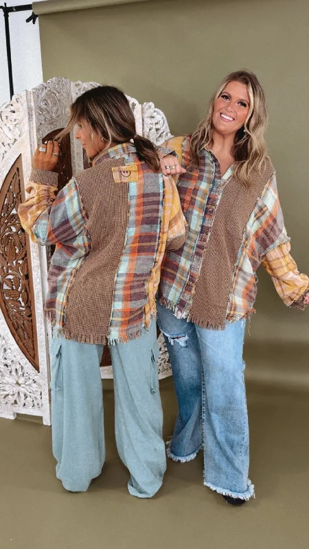 Shop and Save Oli & Hali: Sunny Mixed Plaid Button Down Top