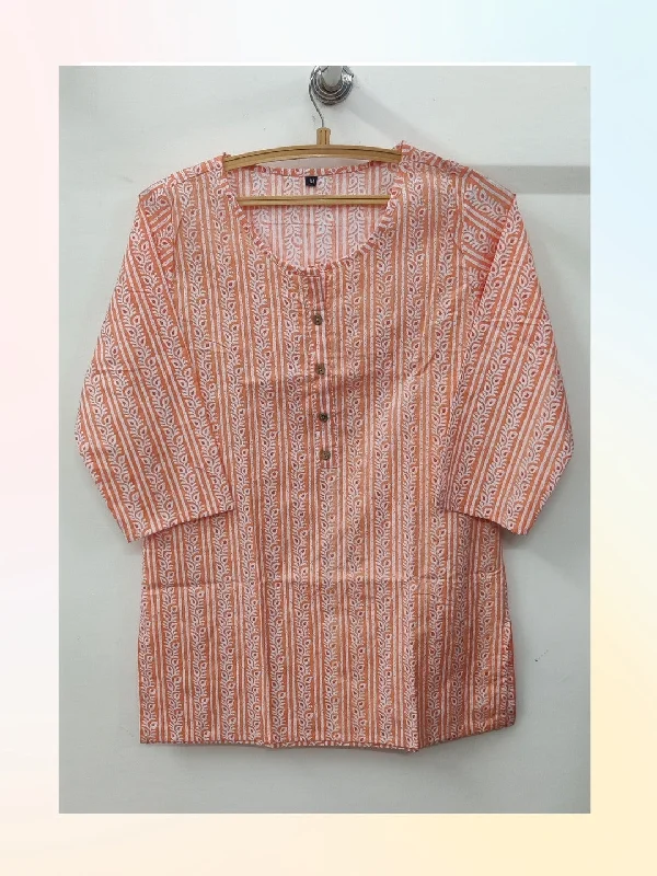 Fantastic Savings Cotton Printed Hip Length Top - Orange Stripes