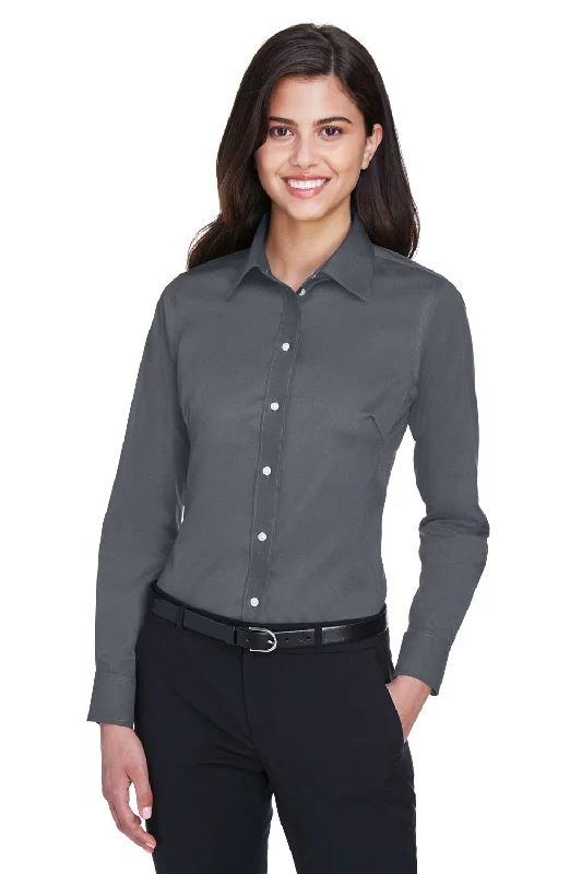 Weekend Discounts to Celebrate Devon & Jones Womens Crown Woven Collection Wrinkle Resistant Long Sleeve Button Down Shirt - Graphite Grey Weekend Discounts to Celebrate Devon & Jones Womens Crown Woven Collection Wrinkle Resistant Long Sleeve Button Down Shirt - Graphite Grey