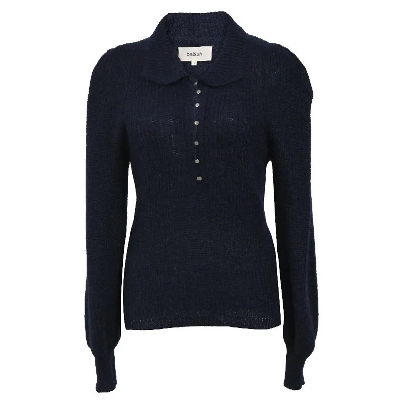 Weekend Deals That Amaze Ba&Sh Puffed Sleeve With Buttons Jumper in Navy Blue Wool