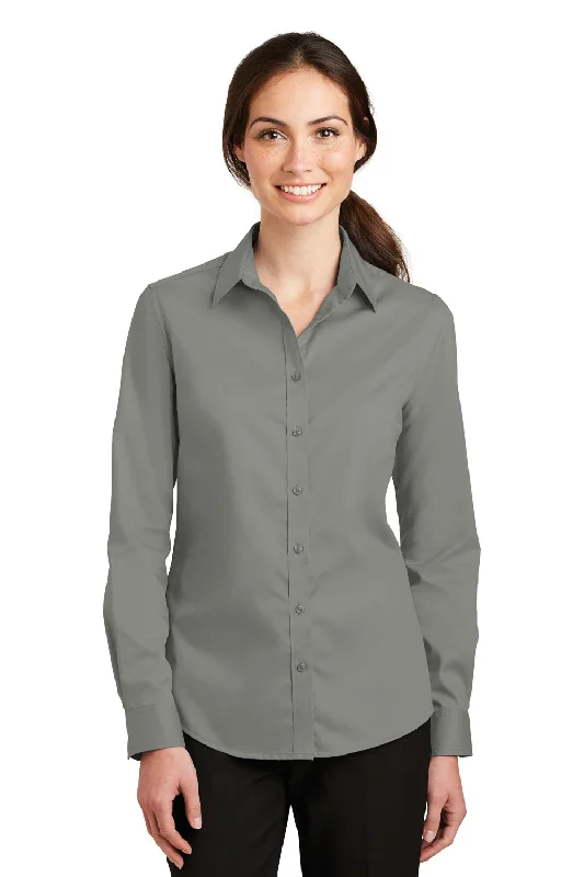 Port Authority Womens SuperPro Wrinkle Resistant Long Sleeve Button Down Shirt - Monument Grey - Closeout