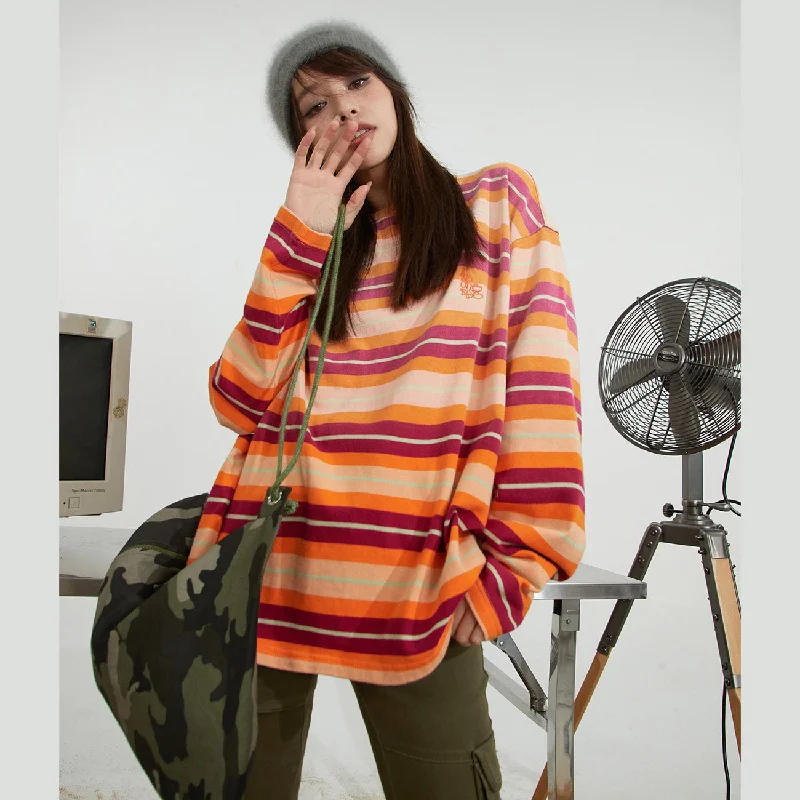 Super Discount Striped Color Loose Fit T-Shirt
