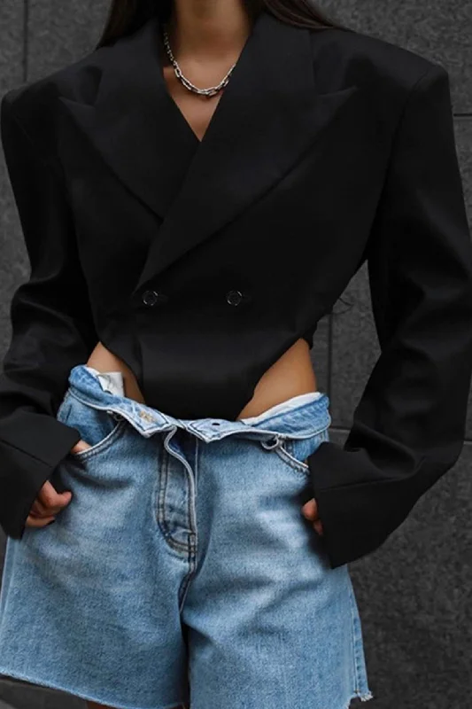 Weekend Deals You Can't Resist Black Shoulder Pad Suit Tops