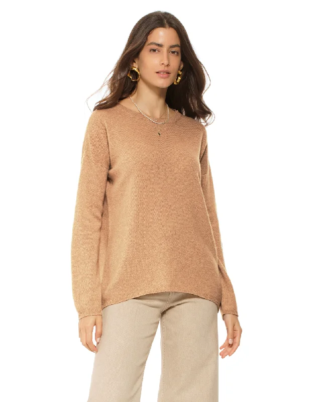 Weekend Bargains Await You Women's Oversized Cashmere Boatneck Sweater Camel by Monticelli Cashmere