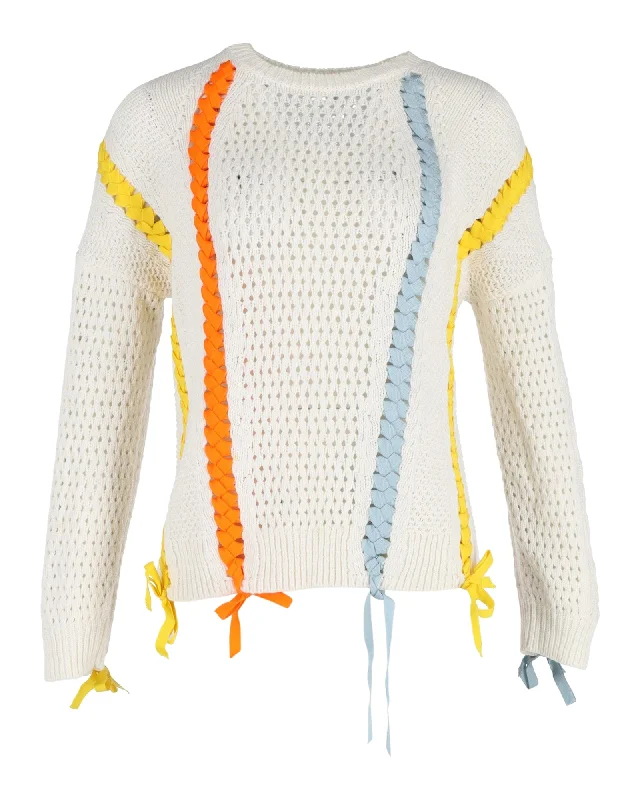 Weekend Offers That Impress Maje Mascotte Loose-Knit Ribbon Detail Sweater in Cream Acrylic Cotton