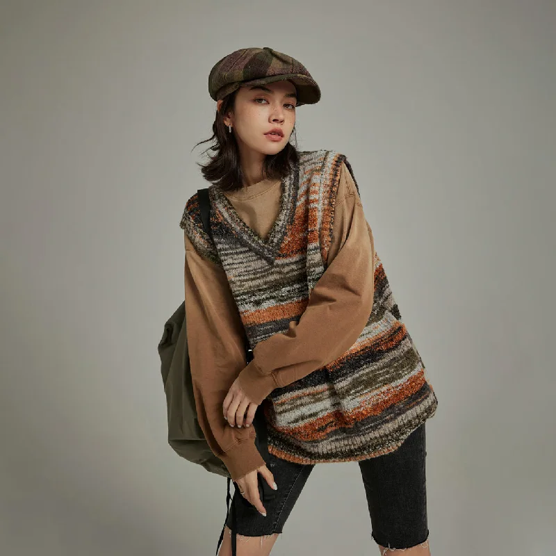 One-Day Only Mixed Color Blur Stripes Knit Vest