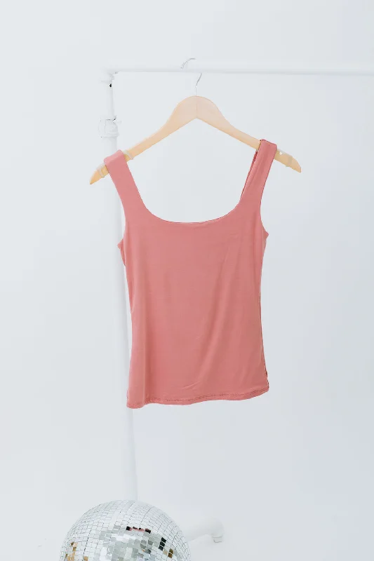 Double Layered Reg Length Tank, ginger coral