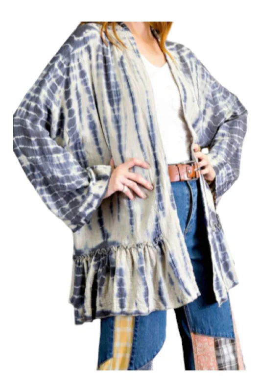 Half Price Textured And Ruffle Bottom Open Kimono In Mauve