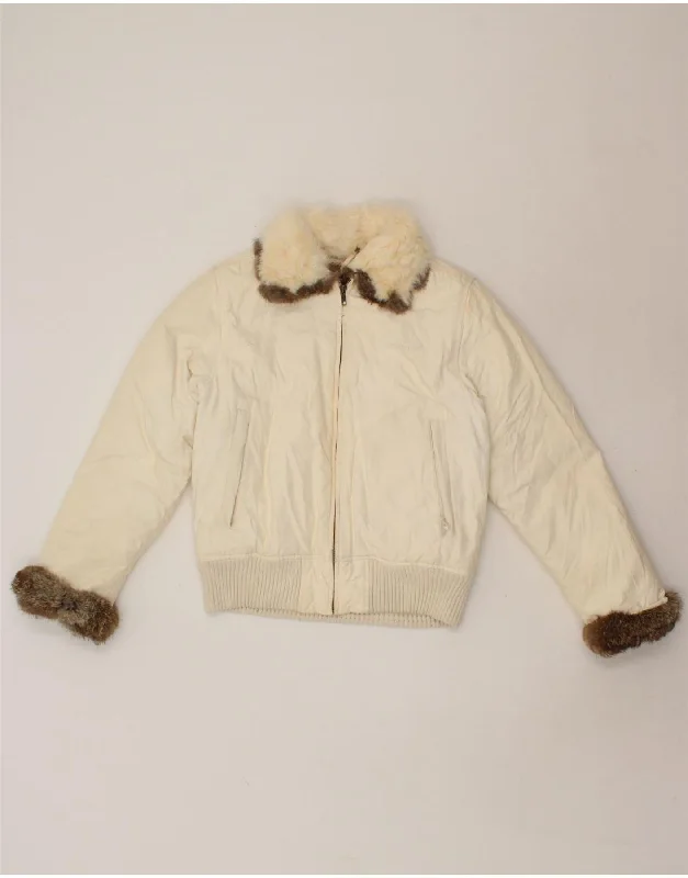 WOOLRICH Womens Padded Jacket UK 14 Medium Off White Cotton