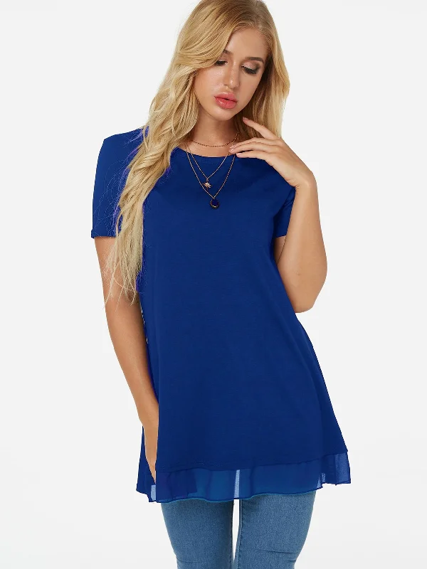 Weekend Discounts to Indulge In OEM ODM Crew Neck Plain Tiered Short Sleeve Blue T-Shirts