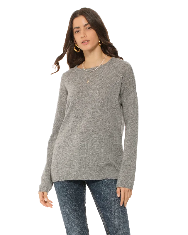 Act Now Women's Oversized Cashmere Boatneck Sweater Medium Grey by Monticelli Cashmere