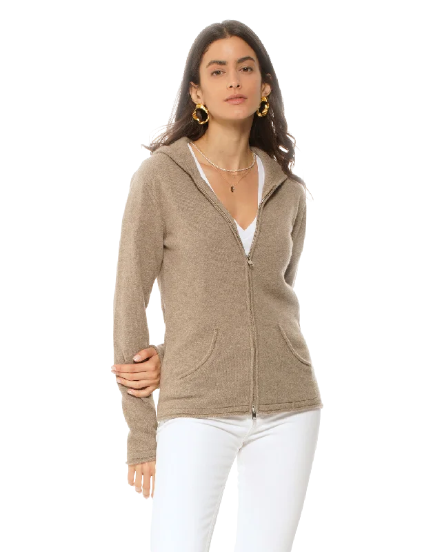 Low Cost Women's Pure Cashmere Hoodie Sweater Taupe by Monticelli Cashmere
