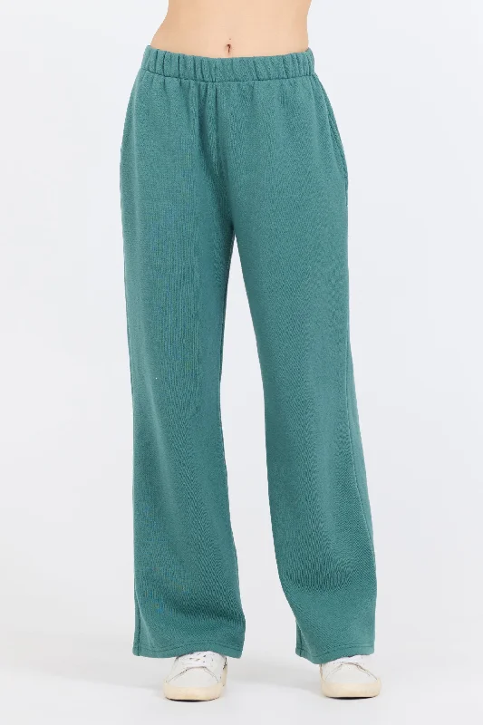 College Green Cotton Blend Fleece Wide Leg Pant