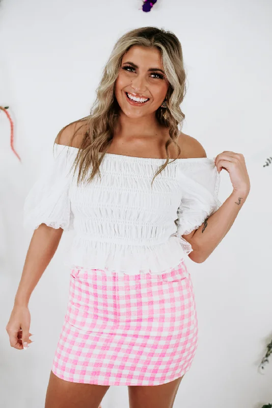 Here To Please Puff Sleeve Crop, White