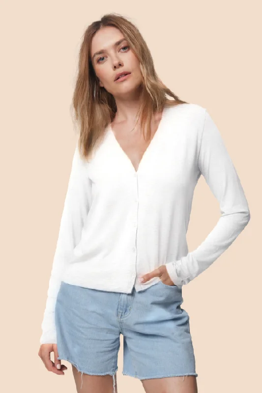 Weekend Specials to Cherish Soft Touch V-Neck Cardigan in Blanc