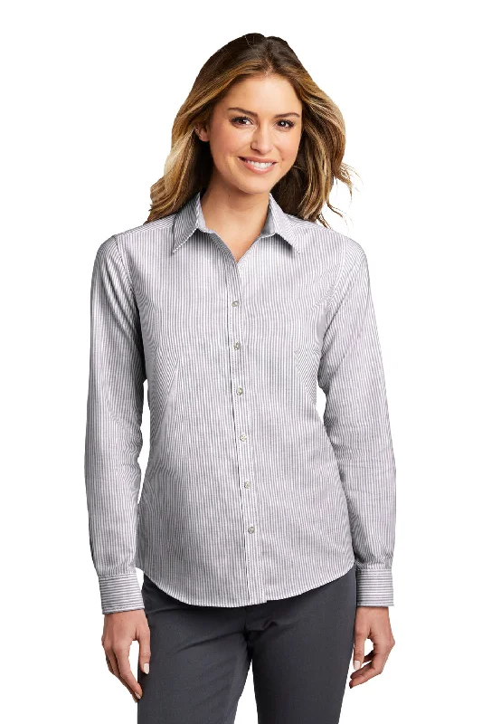 Port Authority Womens SuperPro Wrinkle Resistant Long Sleeve Button Down Shirt - Black/White - Closeout