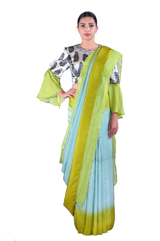 Light blue & Green silk Saree