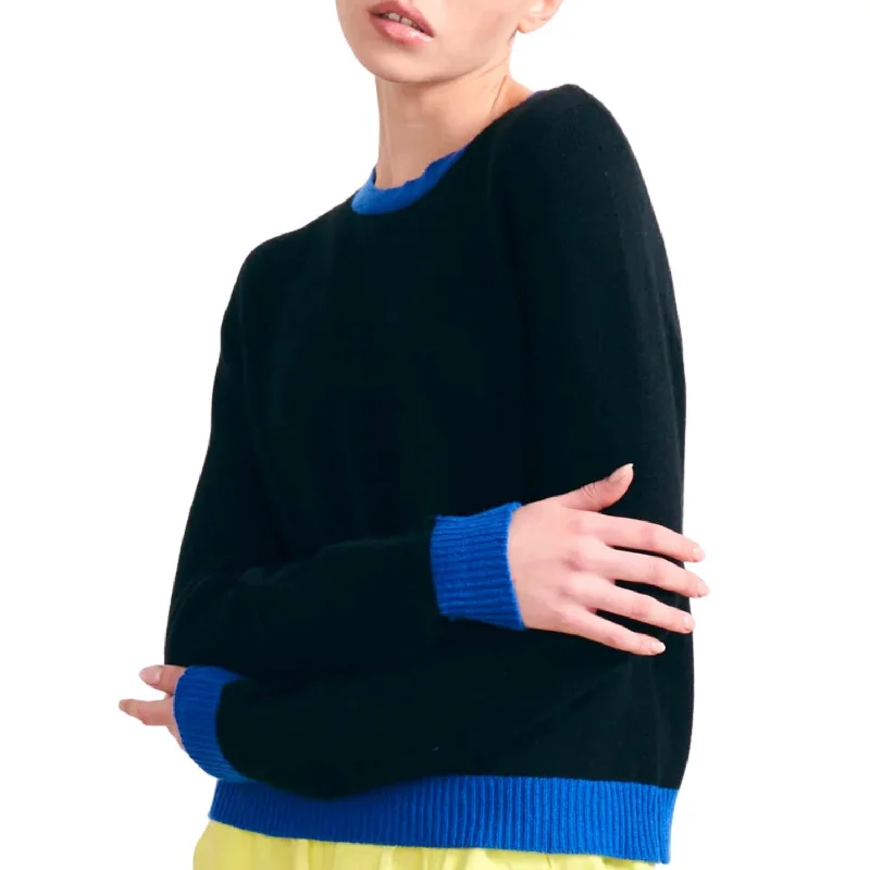 Weekend Deals to Make You Happy Contrast Cashmere Crew In Black And Bright Blue