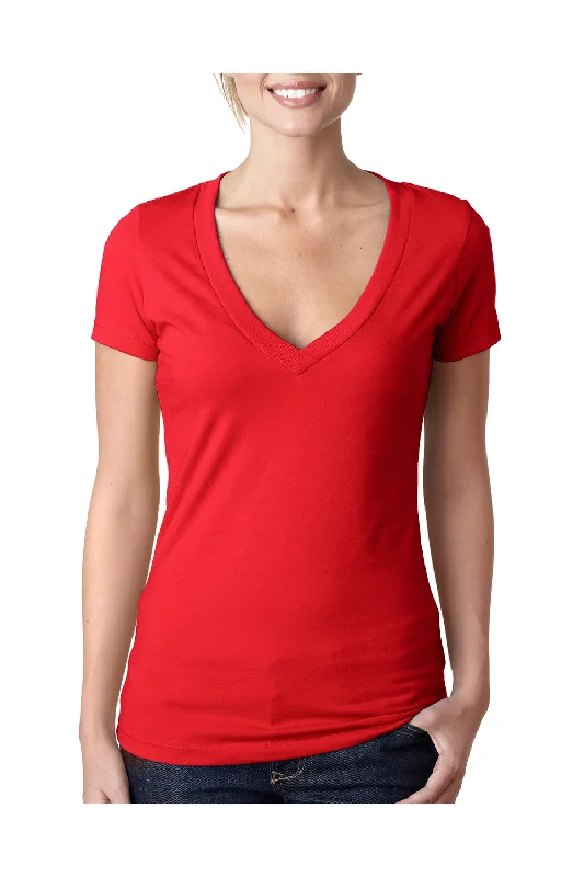 Weekend Bargains Await You Next Level Womens CVC Jersey Short Sleeve V-Neck T-Shirt - Red - Closeout Weekend Bargains Await You Next Level Womens CVC Jersey Short Sleeve V-Neck T-Shirt - Red - Closeout