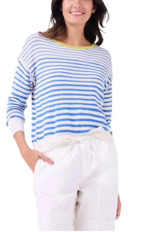 Weekend Shopping Bliss Striped Up Supersoft Sweater In Blue Multi