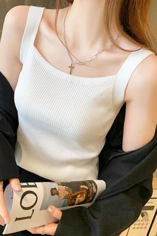 Weekend Bargains to Indulge In Square Neck Solid Color Knitted Tank Top