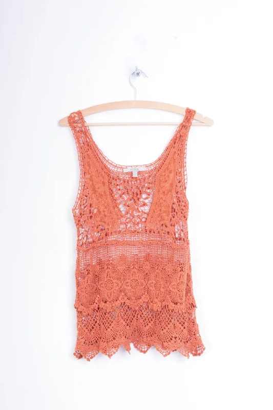 Zara Trafaluc Womens S Vest Lace Festival Orange Cotton