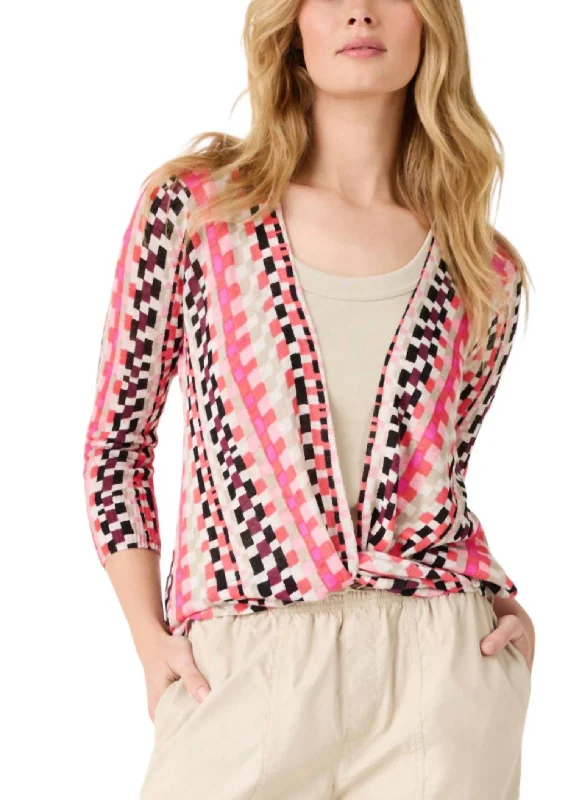 Weekend Offers That Shine Pixel Sunset 4-Way Cardigan In Pink Multi