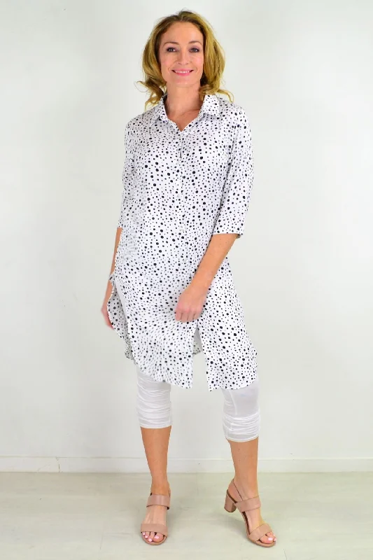 Exclusive Deal White Long Shirt Tunic Black Spots