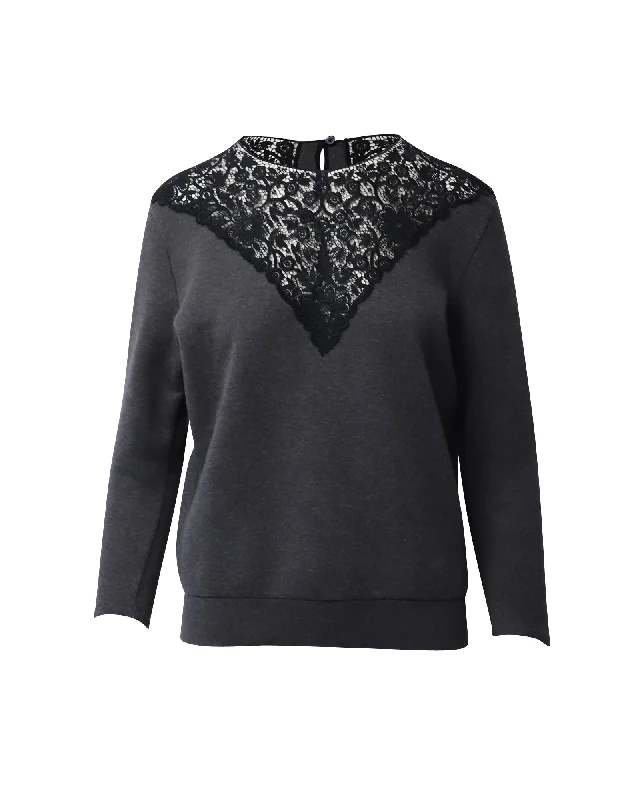 Unmissable Offer Stella Mccartney Lace-Trimmed Sweater in Dark Grey Cotton