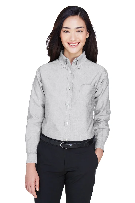Unbeatable Deal UltraClub Womens Classic Oxford Wrinkle Resistant Long Sleeve Button Down Shirt w/ Pocket - Charcoal Grey - Closeout