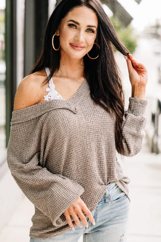 Daily Special Here For You Mocha Brown Waffle Knit Top