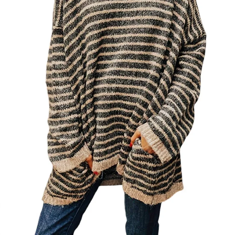Exclusive Weekend Offers Inside Striped Turtleneck Pullover Sweater In Black/brown