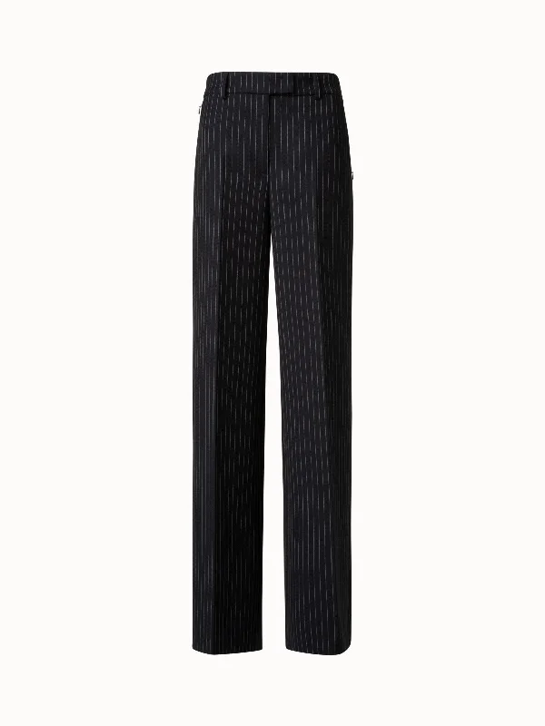 Wide Leg Pants in Wool Double-Face with Pinstripes