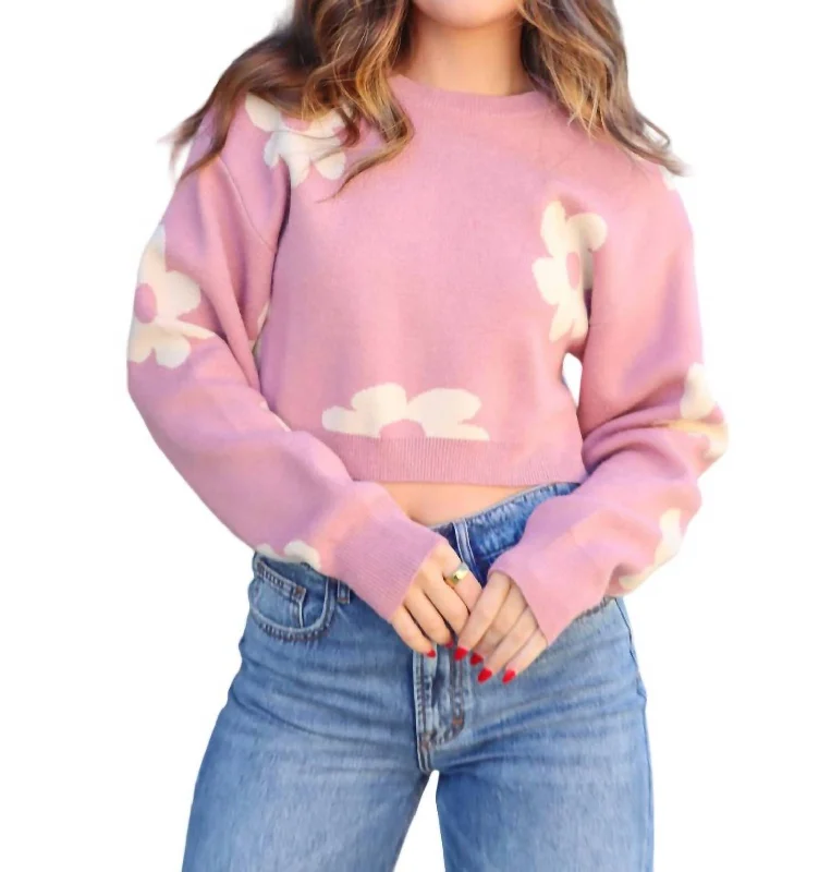 Amazing Value Picking Daisy Crop Sweater In Pink Cream