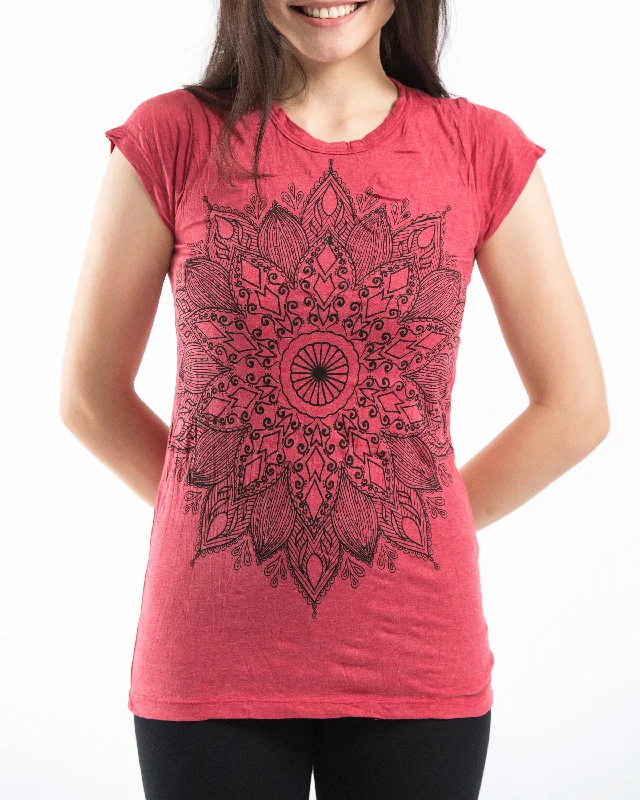 Online Exclusive Womens Lotus Mandala T-Shirt in Red