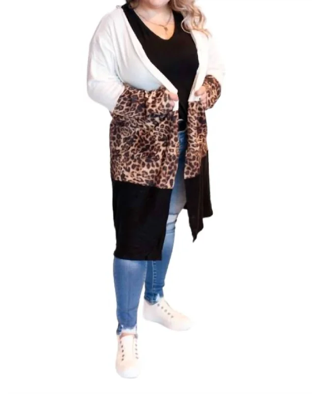 Weekend Specials to Love Georgie Animal Print Color Block Duster Cardigan In Leopard Print