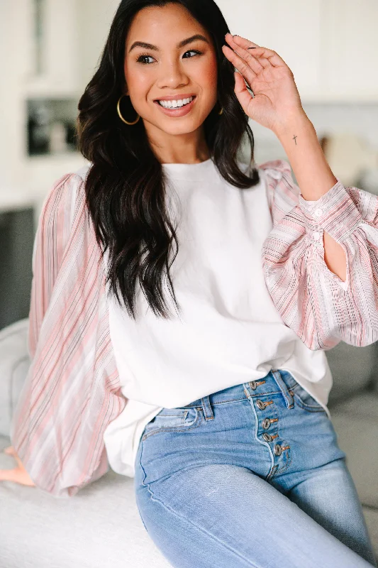 Special Offer In Detail White Striped Blouse