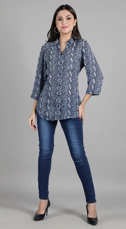 Act Now Navy Animal Print Shirt