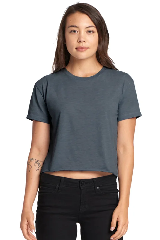 Act Now Next Level Womens Festival Cali Crop Short Sleeve Crewneck T-Shirt - Antique Denim Blue